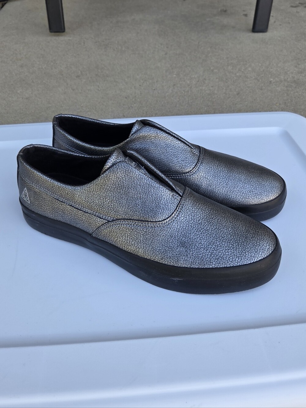 HUF Dylan Rieder Slip-On Silver Metal Skate Shoes
